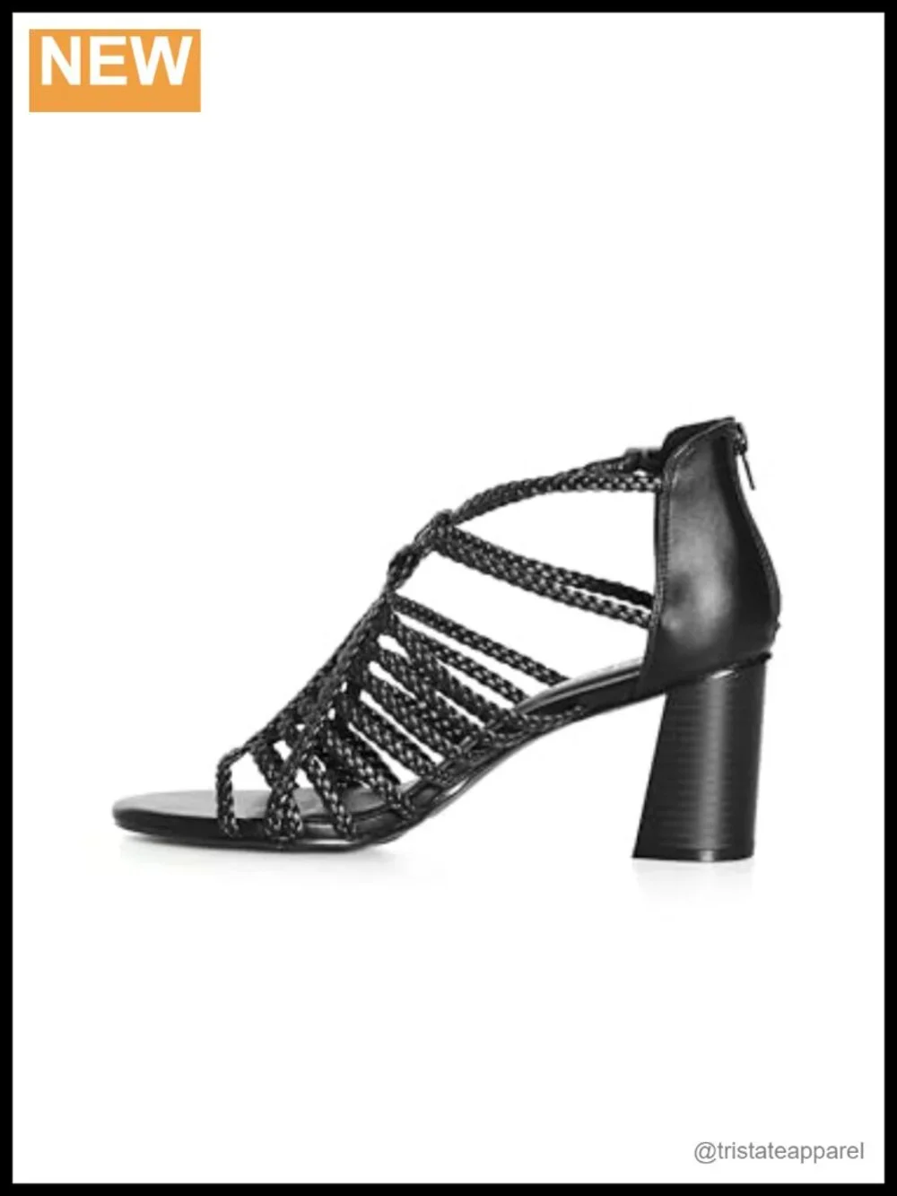 Wide Fit Braided Block Heel Open Toe Zip Pumps